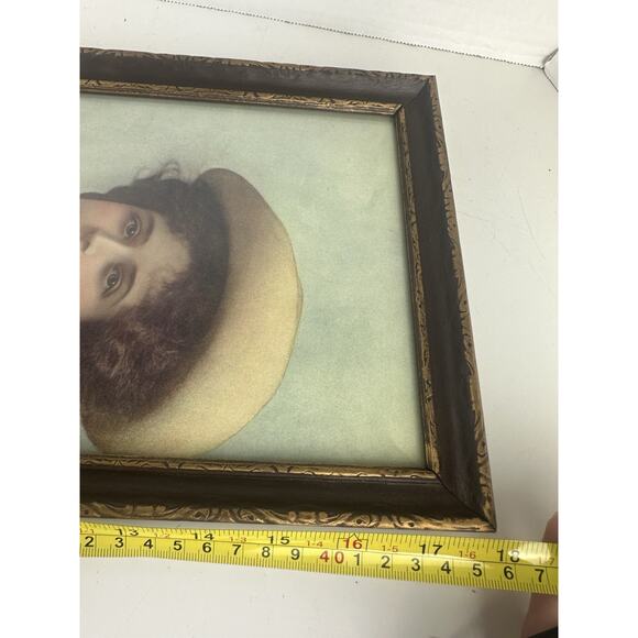 Antique Litho Print Victorian Girl - W/Original Frame & Glass 18”x 8” - Picture 6 of 9